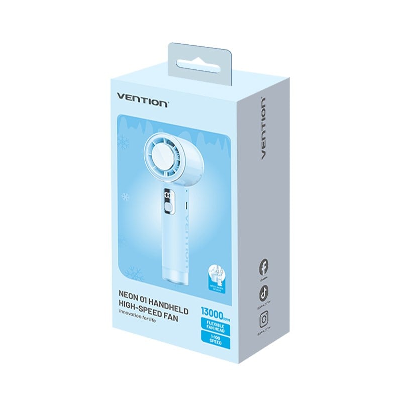 Vention Neon 01 13000 RPM Yüksek Hızlı Şarjlı El Fanı, 100 Kademeli Ayarlanabilir Yüksek Hızlı  Mini Vantilatör, Dijital LED Ekranlı, Katlanabilir Masaüstü ve Taşınabilir Fan, Boyun Askılı, Mavi - PBG