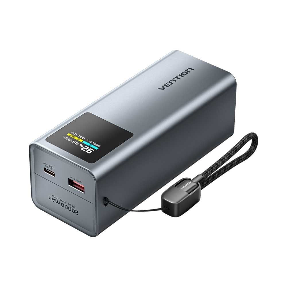 Vention Powerhive 20000mAh 100W TFT Ekranlı 3 Çıkışlı (2xUSB-C + 1xUSB-A) Hızlı Şarjlı Powerbank Gri - FKC