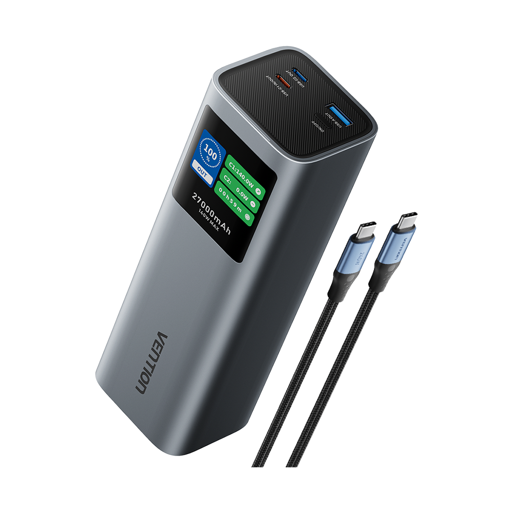 Vention Powerhive 27000mAh 140W LED Ekranlı 3 Çıkışlı (2xUSB-C + 1xUSB-A) Taşınabilir Hızlı Şarj Cihazı Gri - FKE