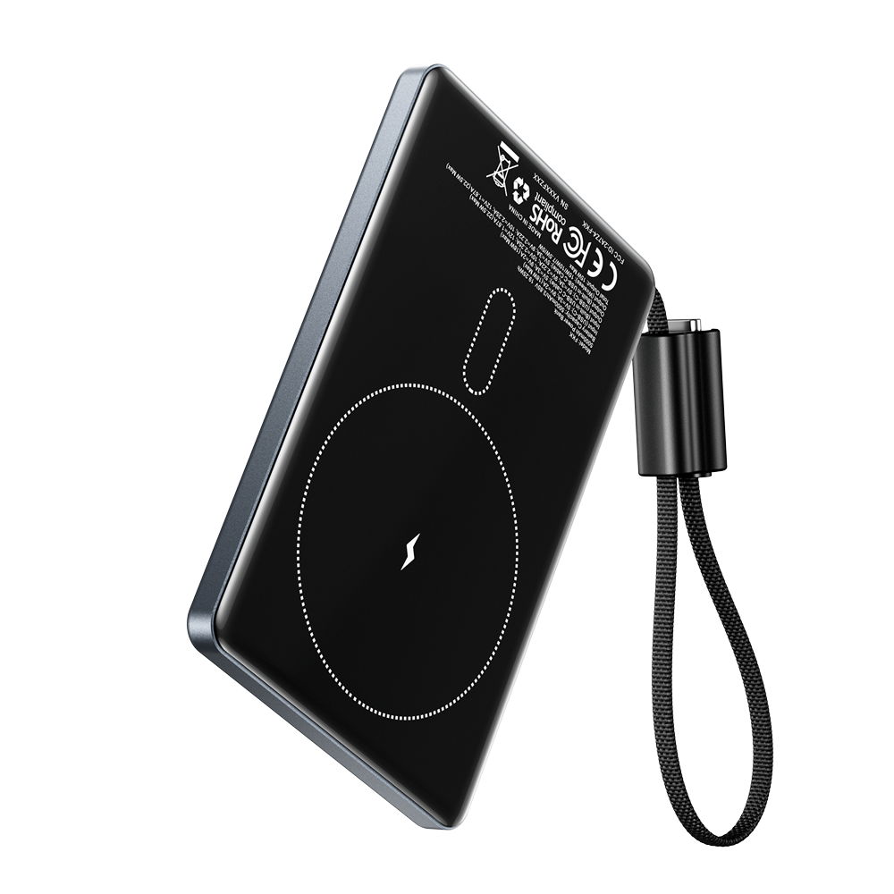 Vention Ultra Slim Serisi 5000mAh Powerbank 15W Manyetik Kablosuz Şarj  (2xUSB-C) TFT Ekran Dahili Askı Kablolu Gri - FKK