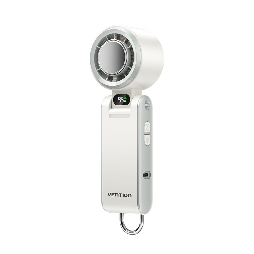 Vention USB 5V Yüksek Hızlı Şarjlı El Fanı, Süperiletken Metal Soğutma Panelli, 13000 RPM Turbofan, 100 Kademeli Ayarlanabilir Hız, Beyaz LED Ekranlı, 180° Katlanabilir Taşınabilir Cep Vantilatörü, Beyaz - PBC