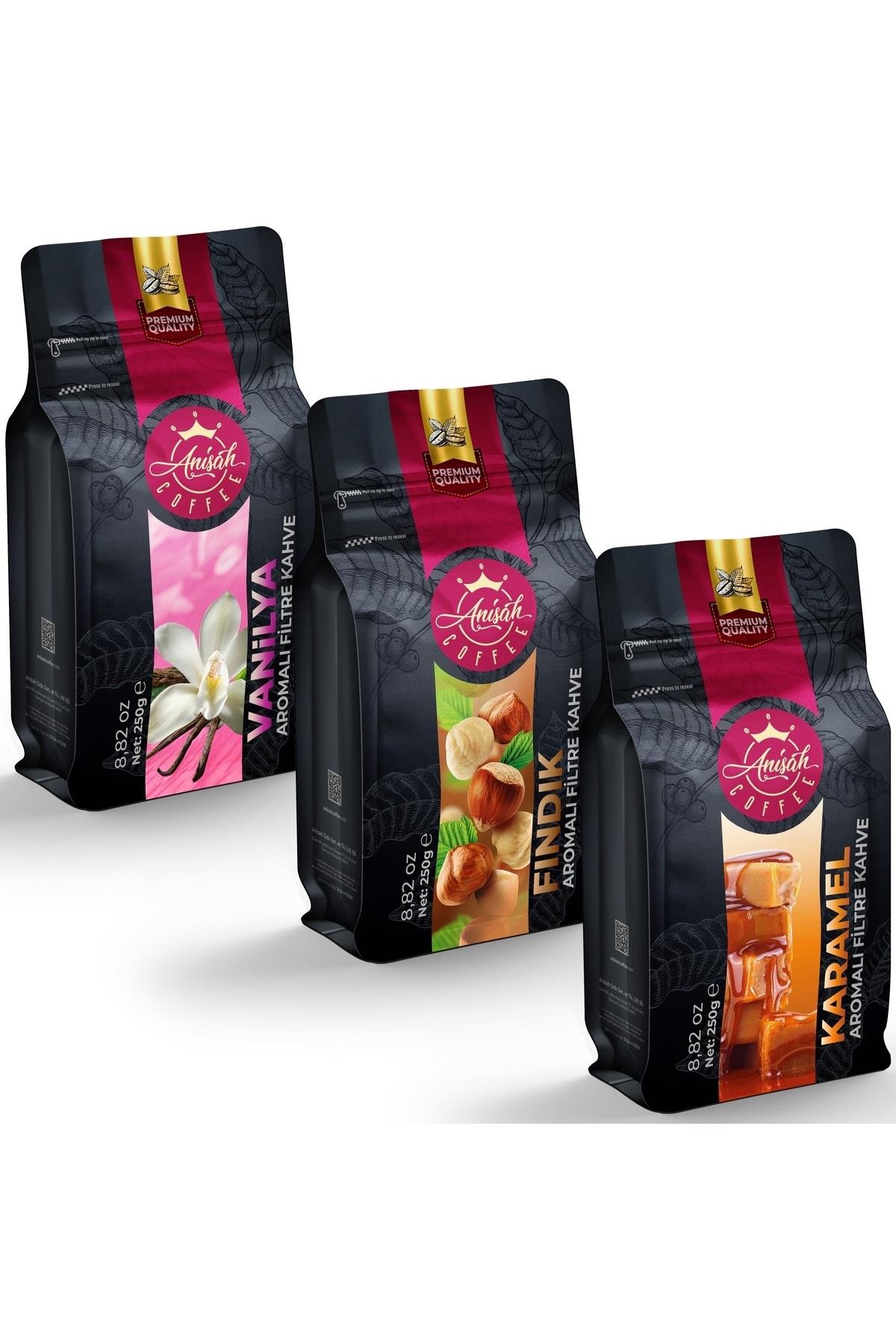 Anişah Fındık Vanilya Karamel Aromalı Filtre Kahve Set 3 X 250 Gr - ANISAH COFFEE