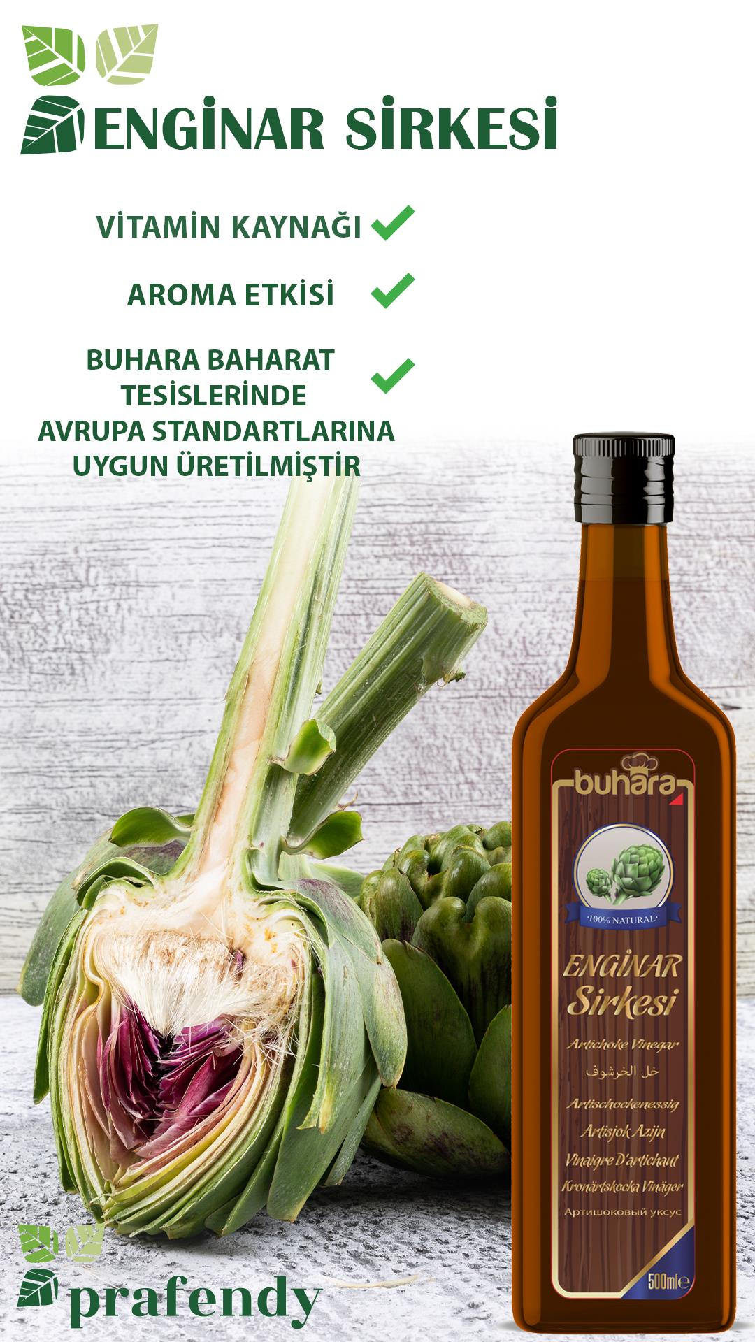 BUHARA 100% DOĞAL ENGİNAR SİRKESİ CAM ŞİŞE 500 ML - BUHARA