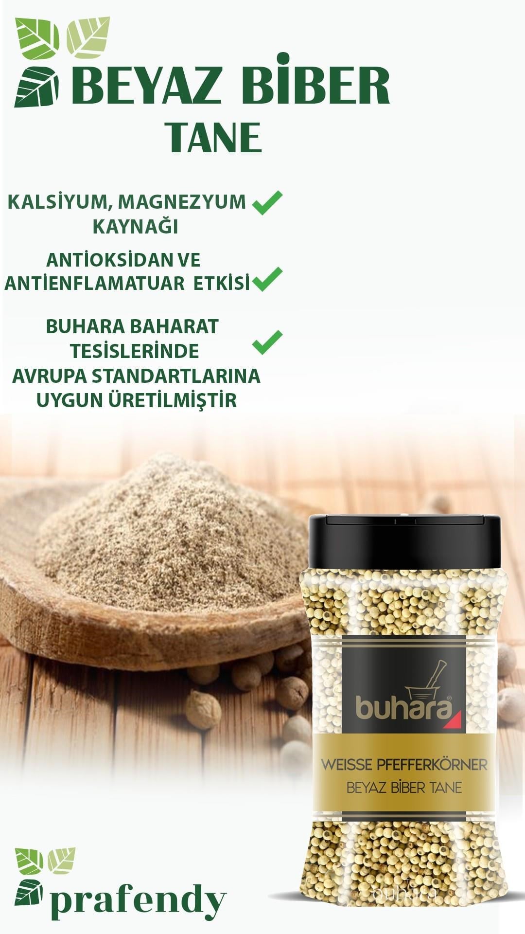 BUHARA TOPTAN BEYAZ BİBER TANE 150 GR x 12 Ad. PET - BUHARA