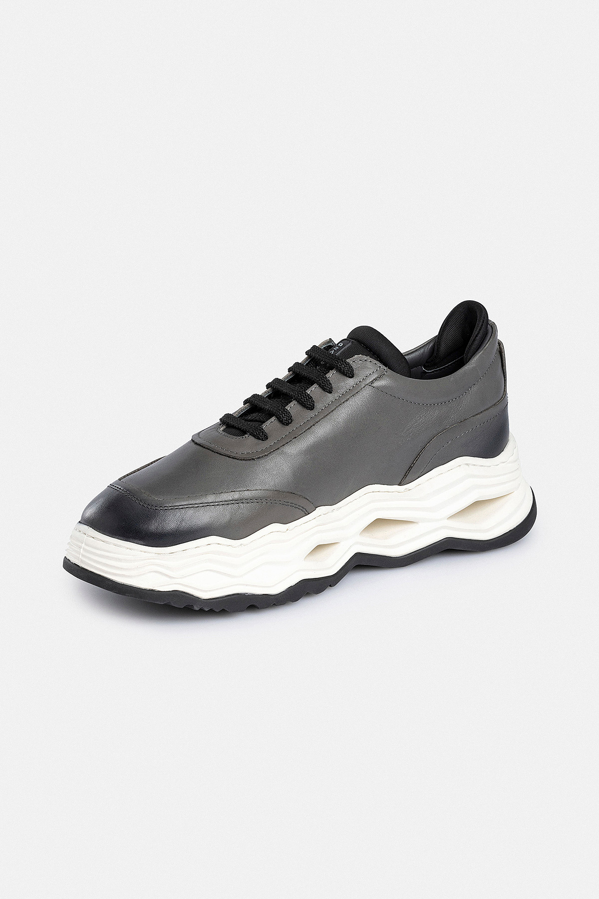 %100 Deri Esnek Tabanlı Gri Erkek Sneaker Ayakkabı