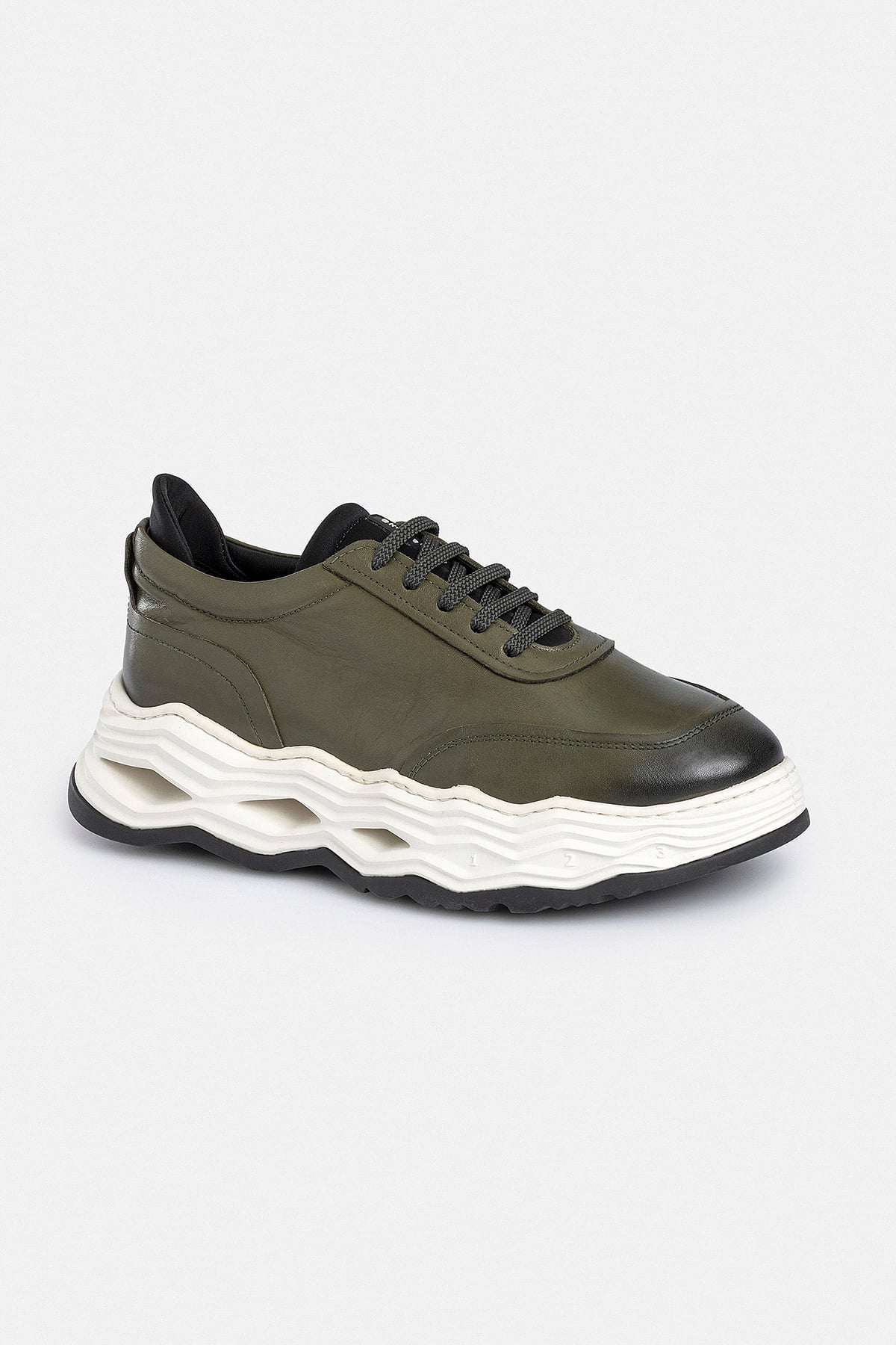 %100 Deri Esnek Tabanlı Haki Erkek Sneaker Ayakkabı