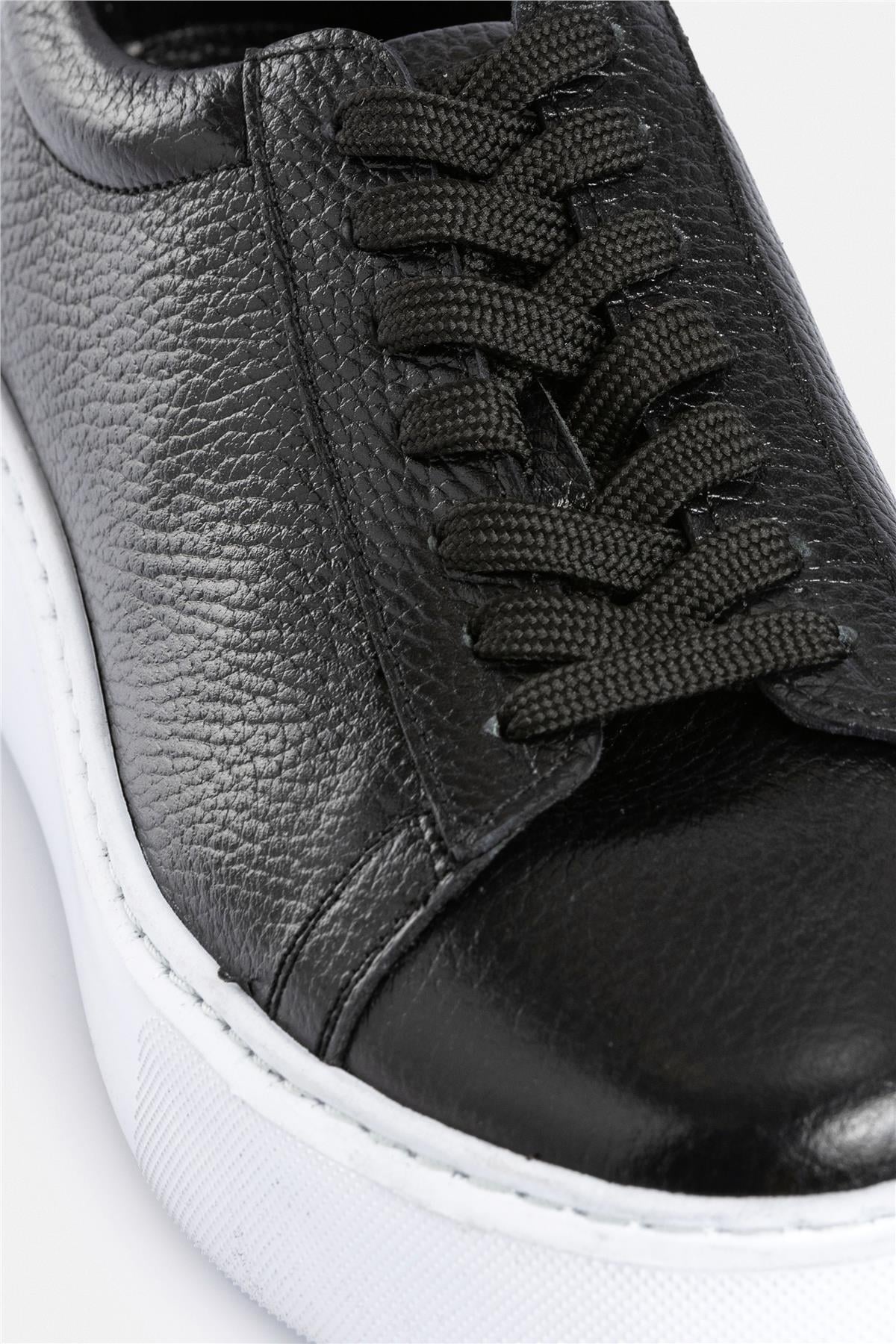 %100 Deri Termo Taban Siyah-Beyaz Erkek Sneaker Ayakkabı