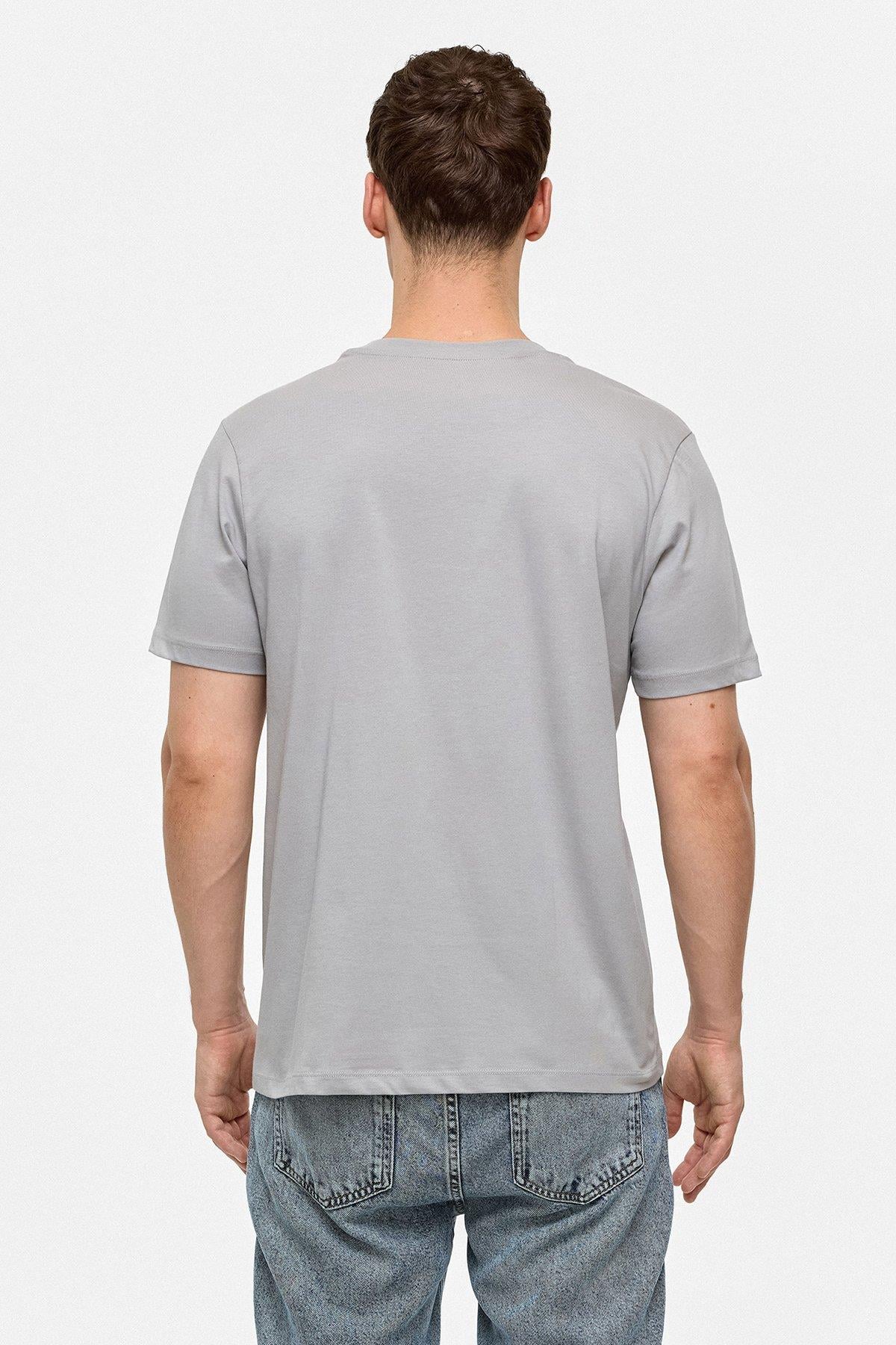 Açık Gri Regular Fit Bisiklet Yaka Basic Tişört
