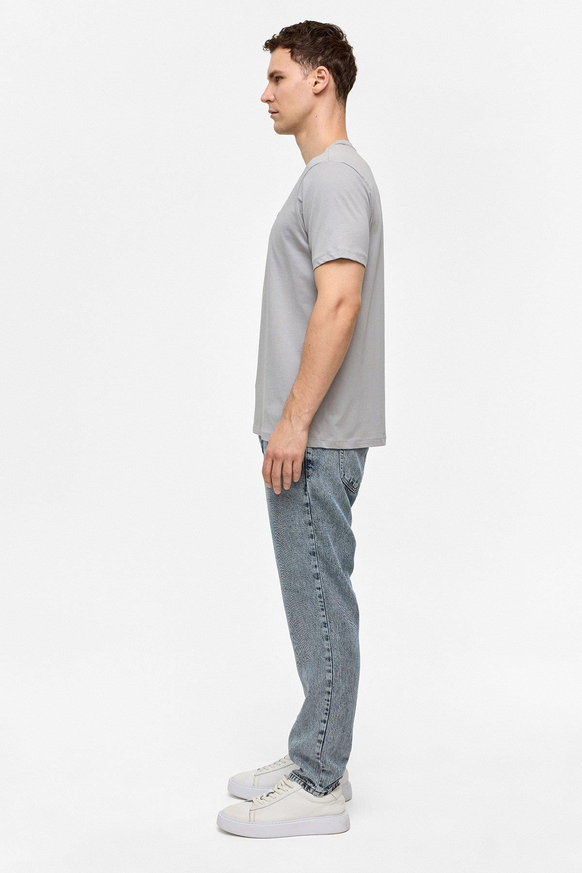 Açık Gri Regular Fit Bisiklet Yaka Basic Tişört