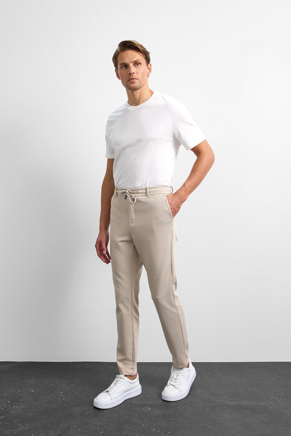 Bej Diagonel Jogger Örme Pantolon
