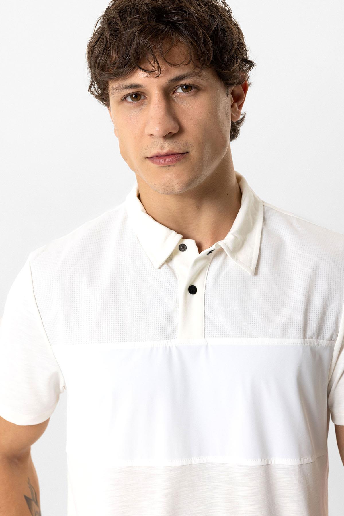 Beyaz Regular Fit Modal Polo Yaka Tişört
