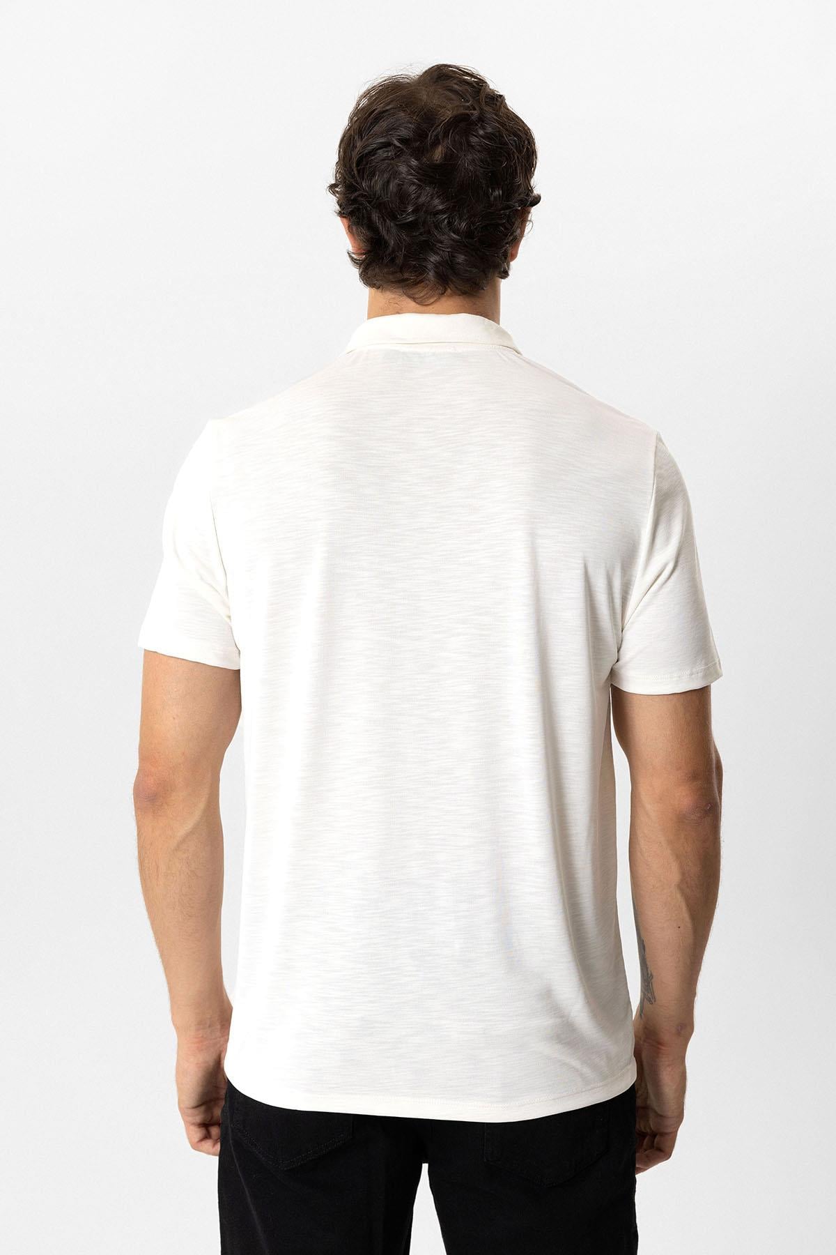 Beyaz Regular Fit Modal Polo Yaka Tişört