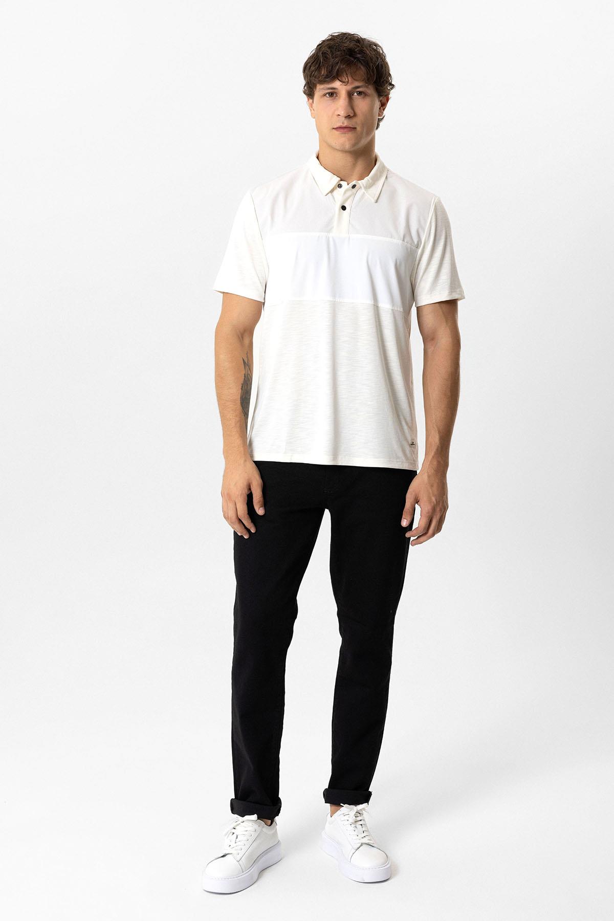 Beyaz Regular Fit Modal Polo Yaka Tişört