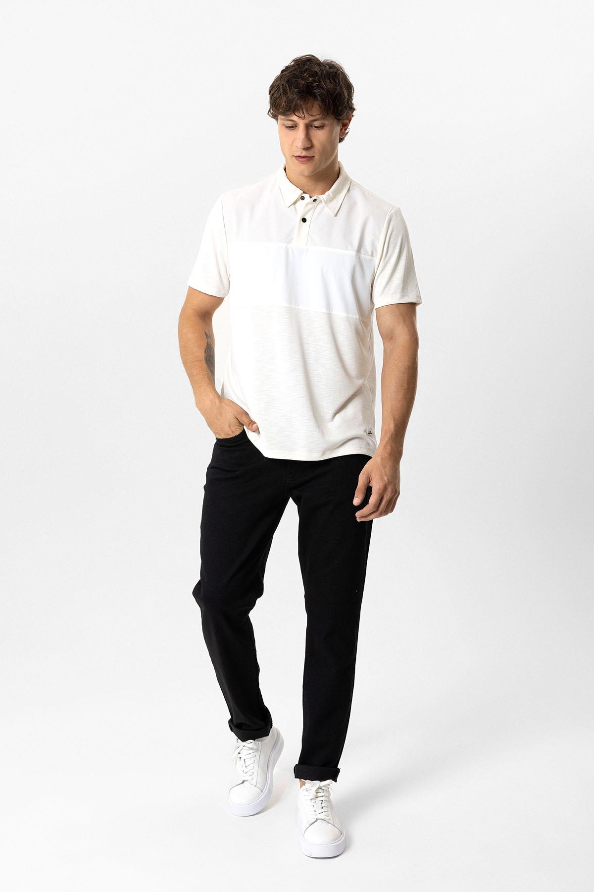 Beyaz Regular Fit Modal Polo Yaka Tişört