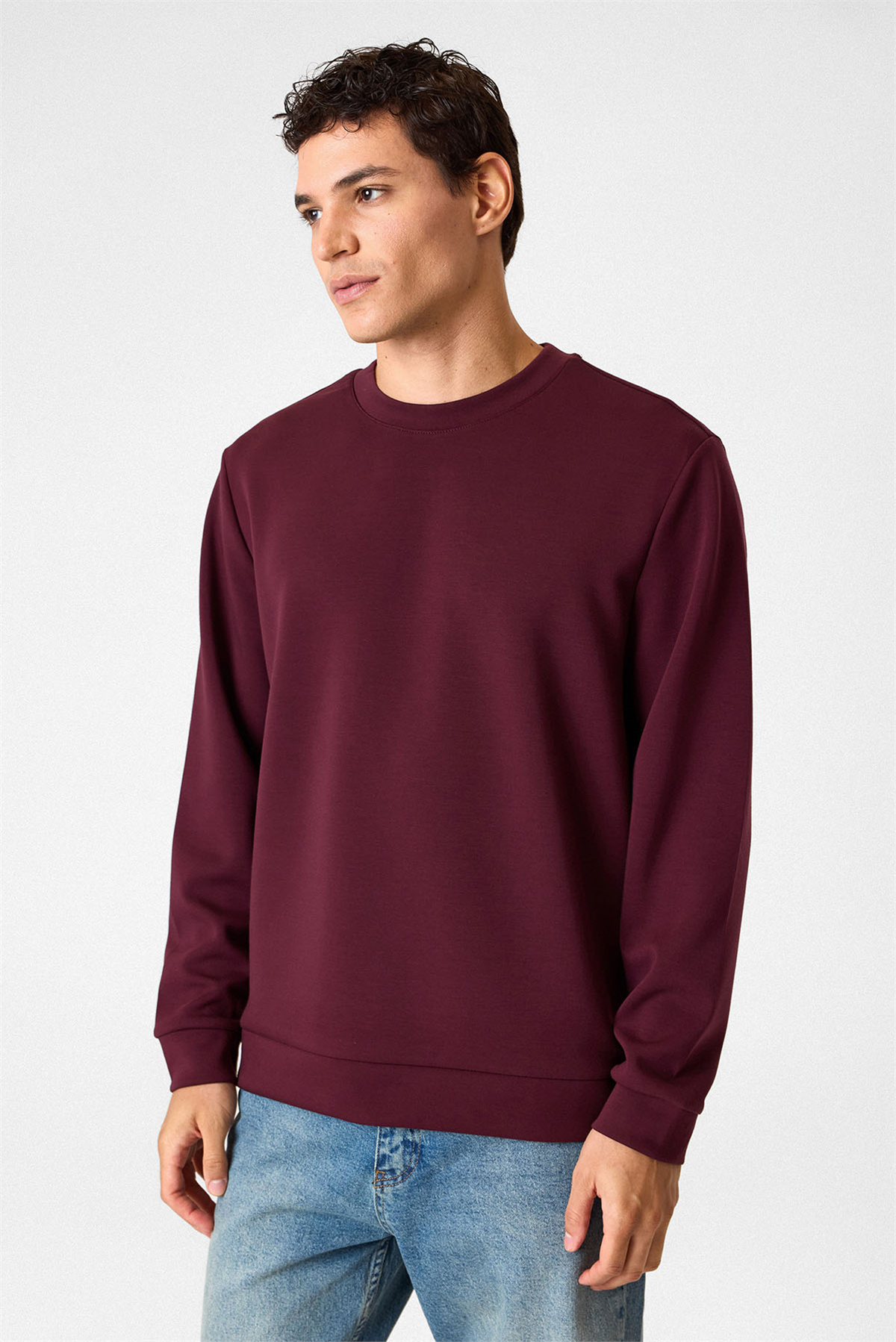 Bisiklet Yaka Bordo Sweatshirt