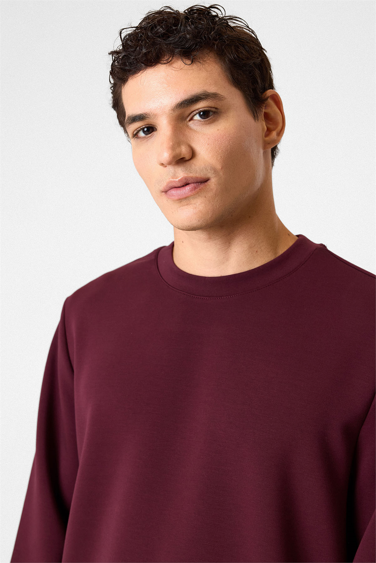Bisiklet Yaka Bordo Sweatshirt