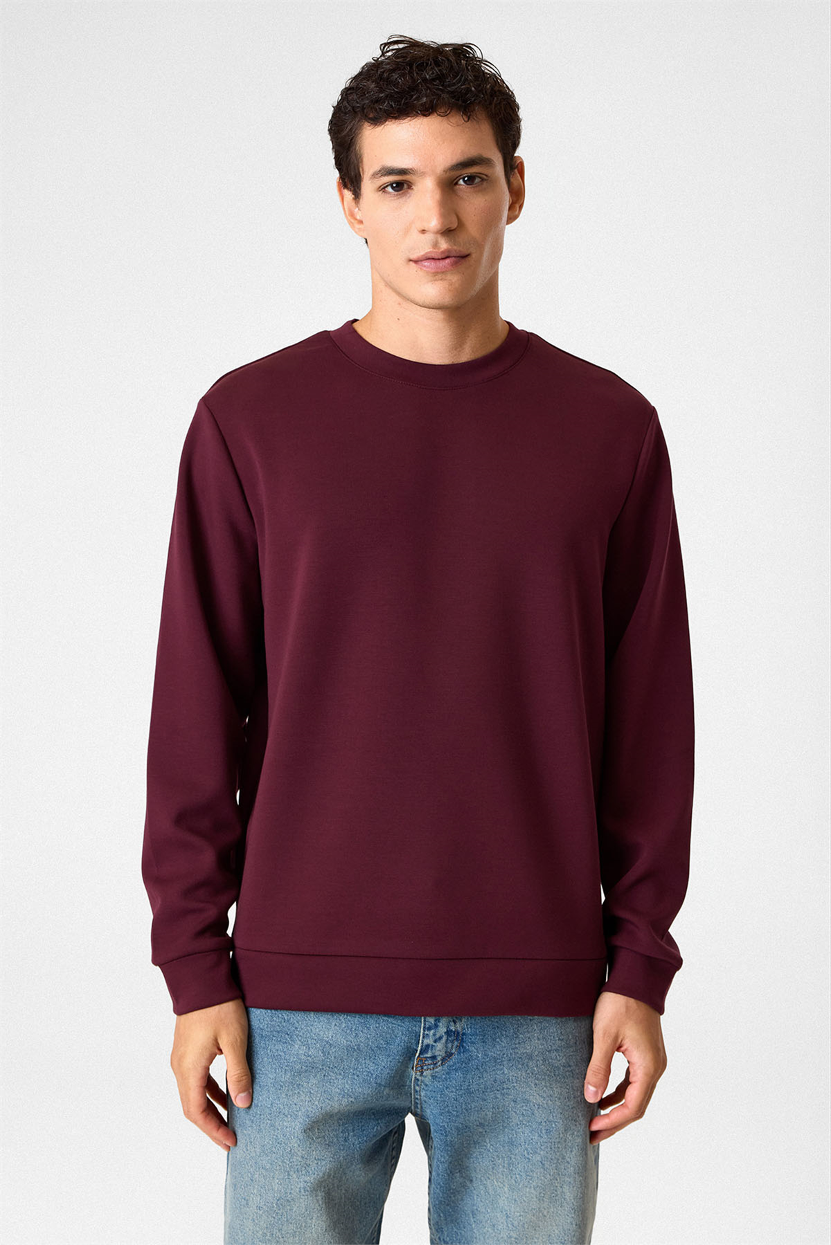 Bisiklet Yaka Bordo Sweatshirt