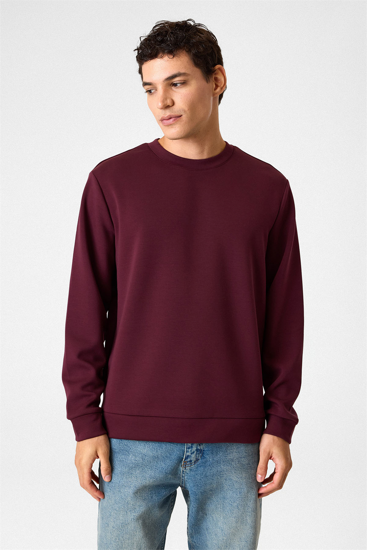 Bisiklet Yaka Bordo Sweatshirt