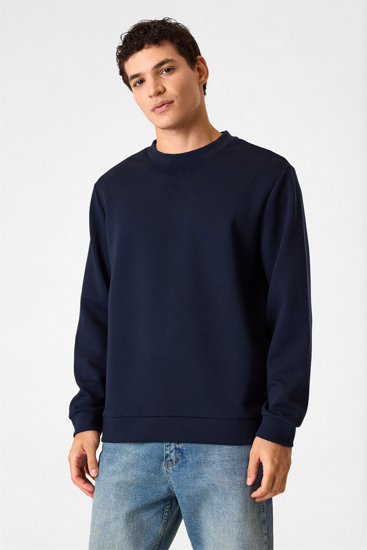 Bisiklet Yaka Lacivert Sweatshirt