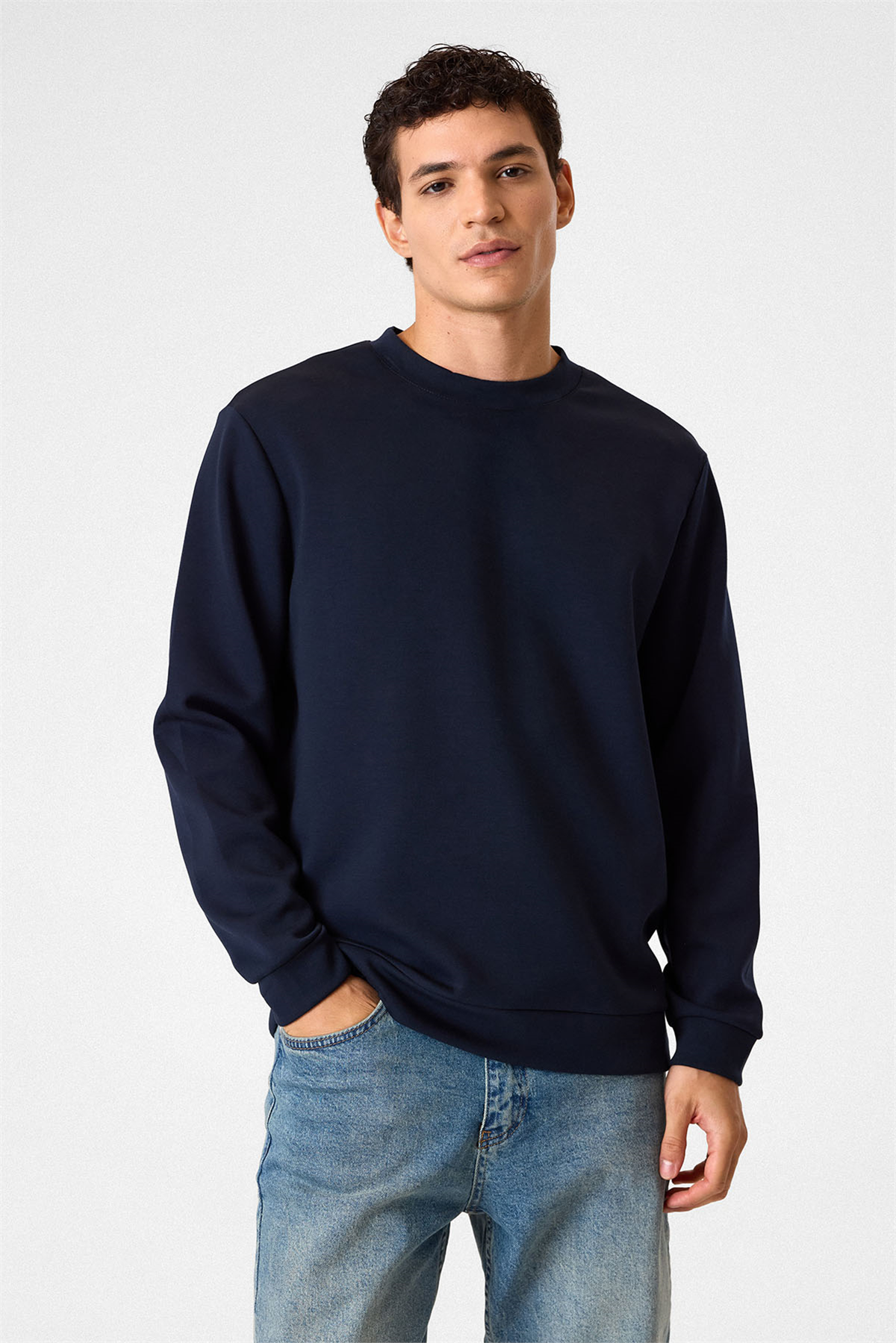 Bisiklet Yaka Lacivert Sweatshirt