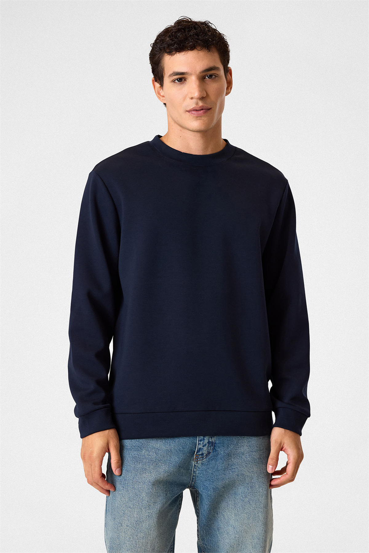 Bisiklet Yaka Lacivert Sweatshirt