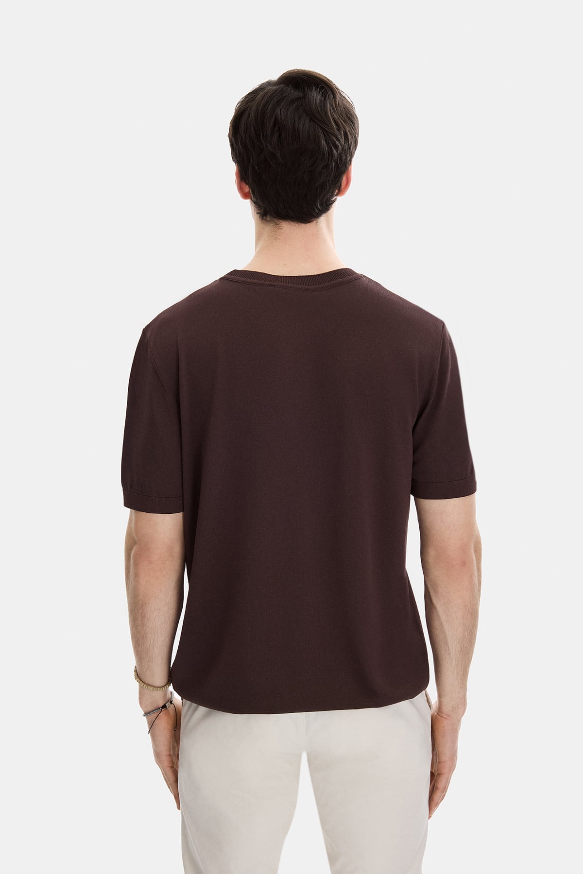 Kahve Regular Fit Bisiklet Yaka Triko Tişört
