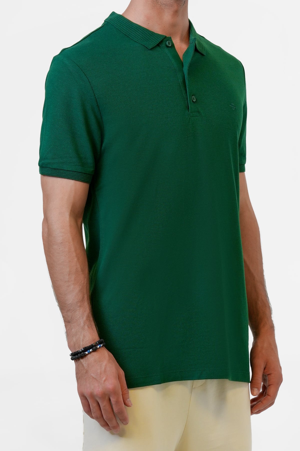 Koyu Yeşil Slim Fit Pamuklu Polo Yaka Tişört
