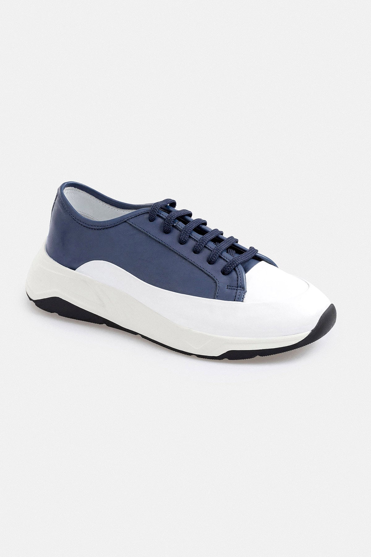 Lacivert Beyaz Deri Sneaker Ayakkabı
