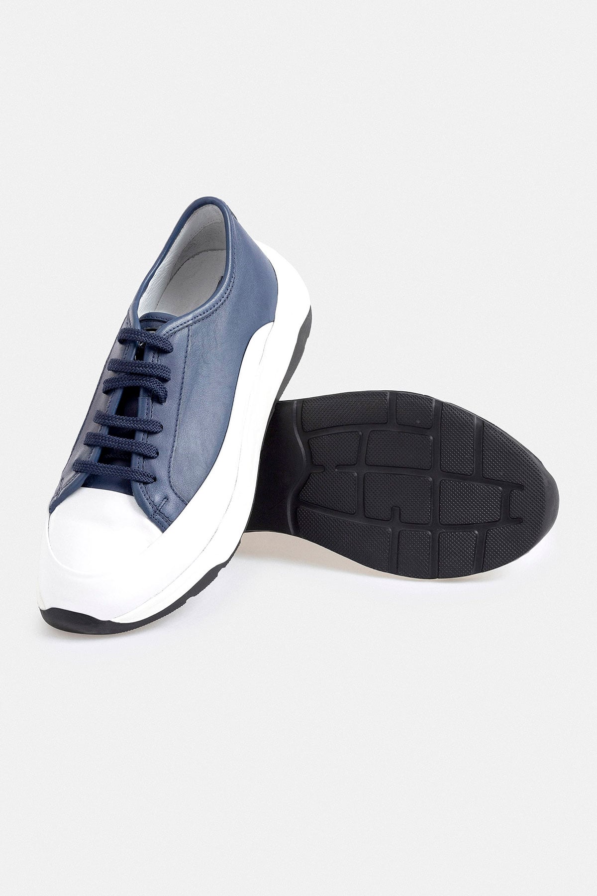 Lacivert Beyaz Deri Sneaker Ayakkabı