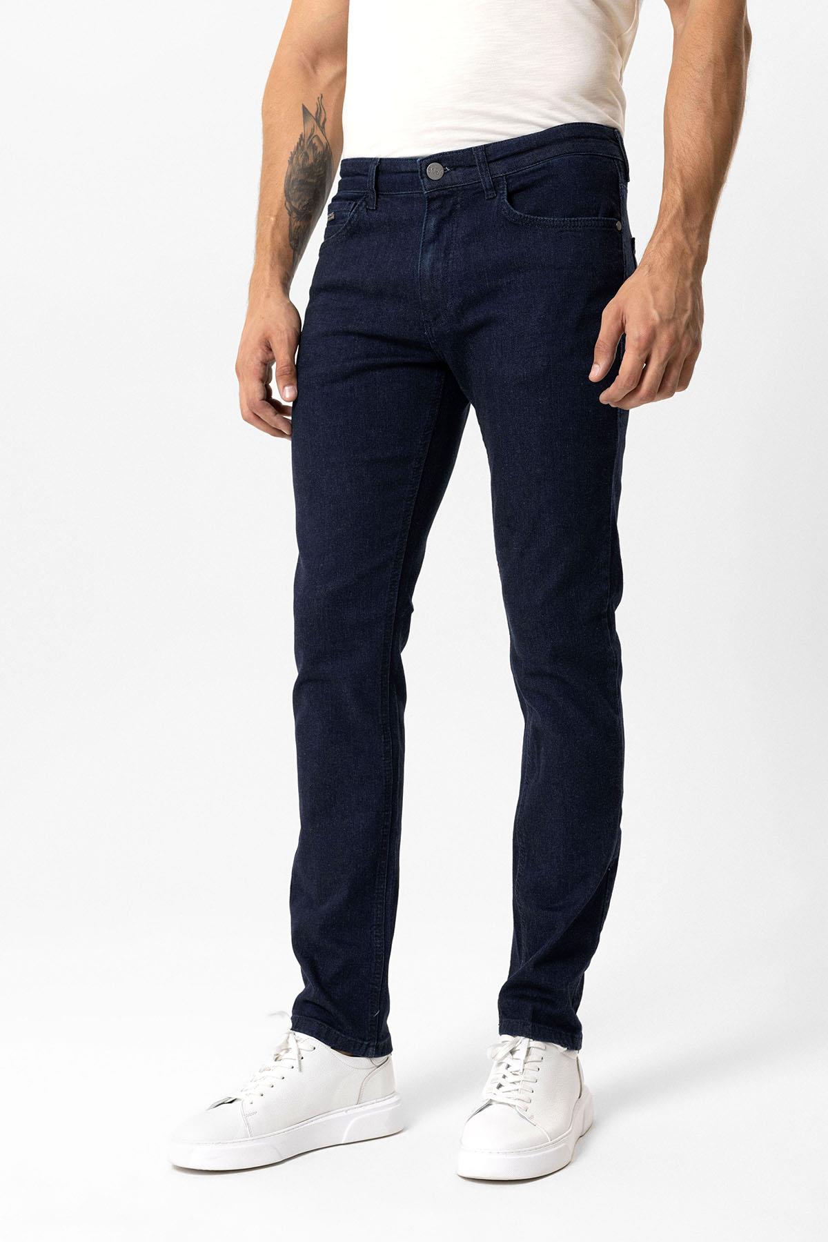 Lacivert Slim Fit 5 Cepli Pamuklu Denim Pantolon