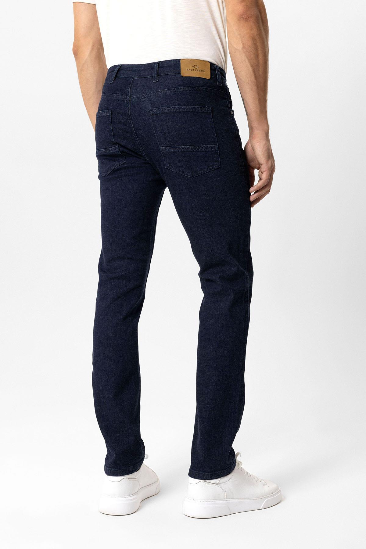 Lacivert Slim Fit 5 Cepli Pamuklu Denim Pantolon