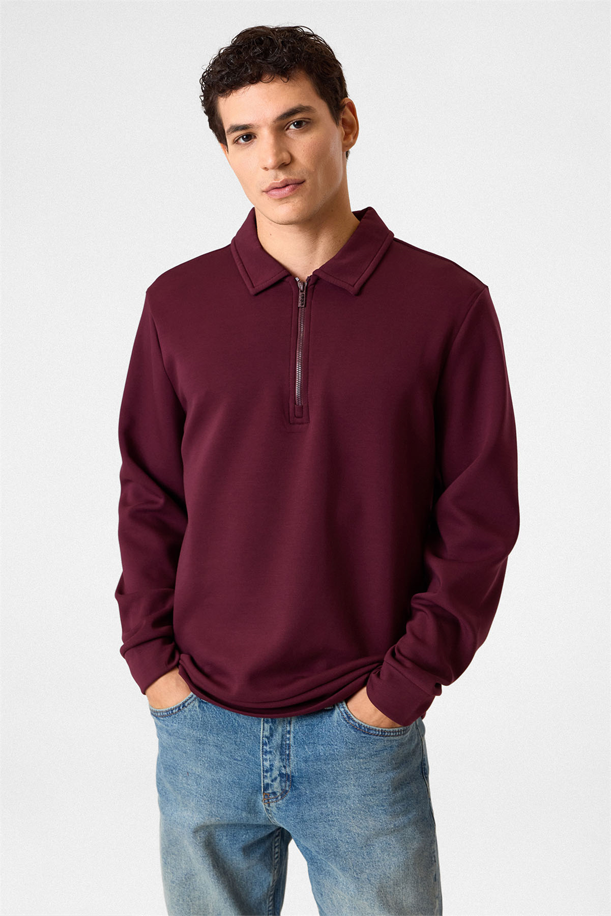 POLO YAKA YARIM FGERMUARLI SWEAT