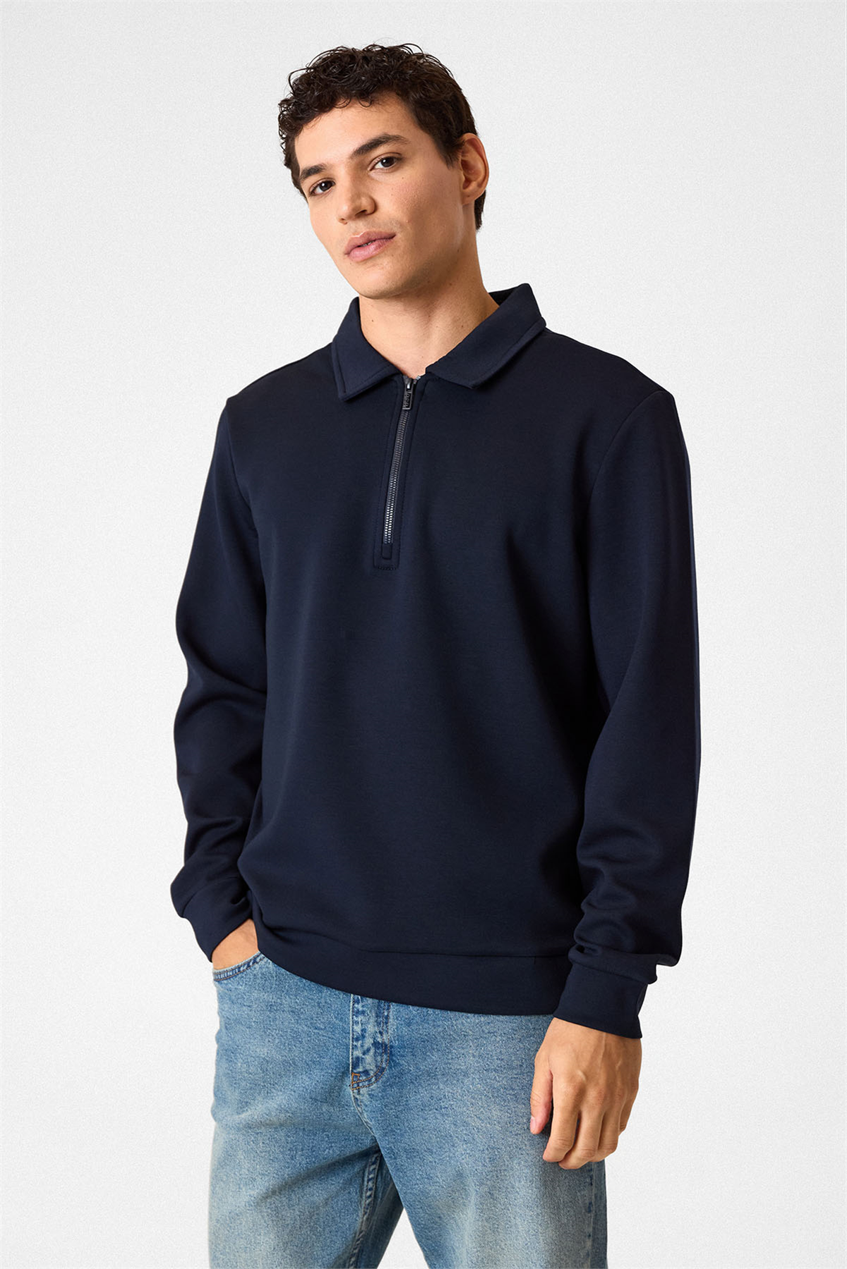 POLO YAKA YARIM FGERMUARLI SWEAT