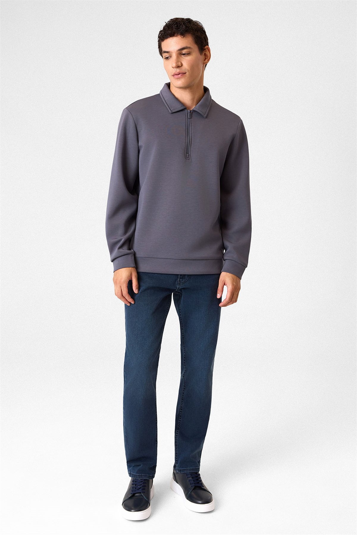 POLO YAKA YARIM FGERMUARLI SWEAT