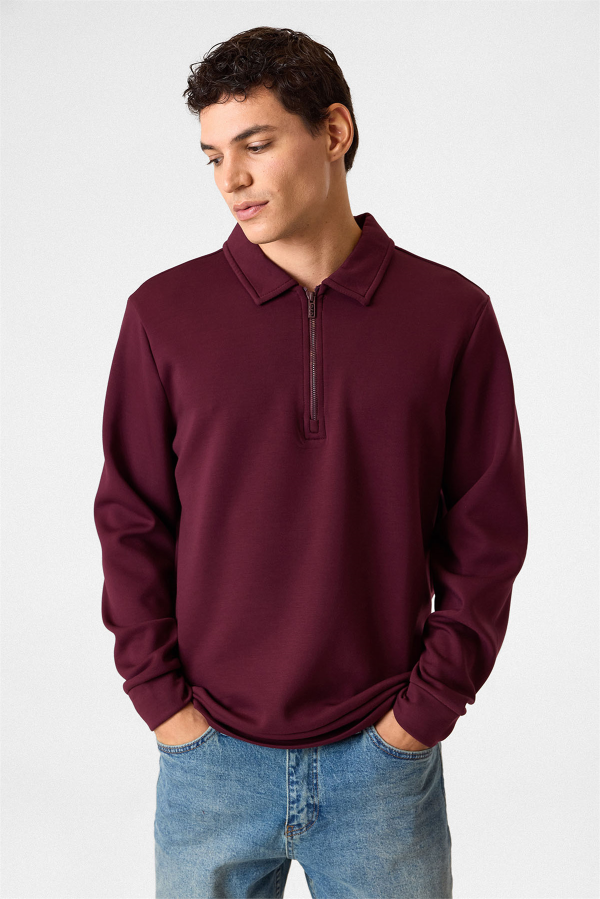 POLO YAKA YARIM FGERMUARLI SWEAT