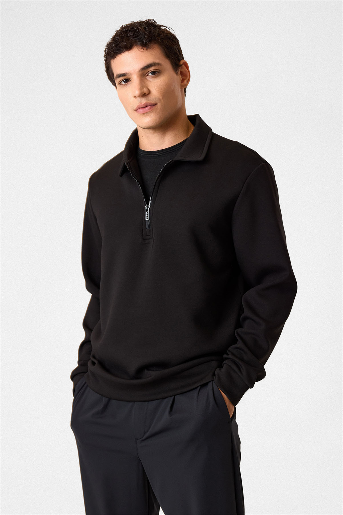 POLO YAKA YARIM FGERMUARLI SWEAT