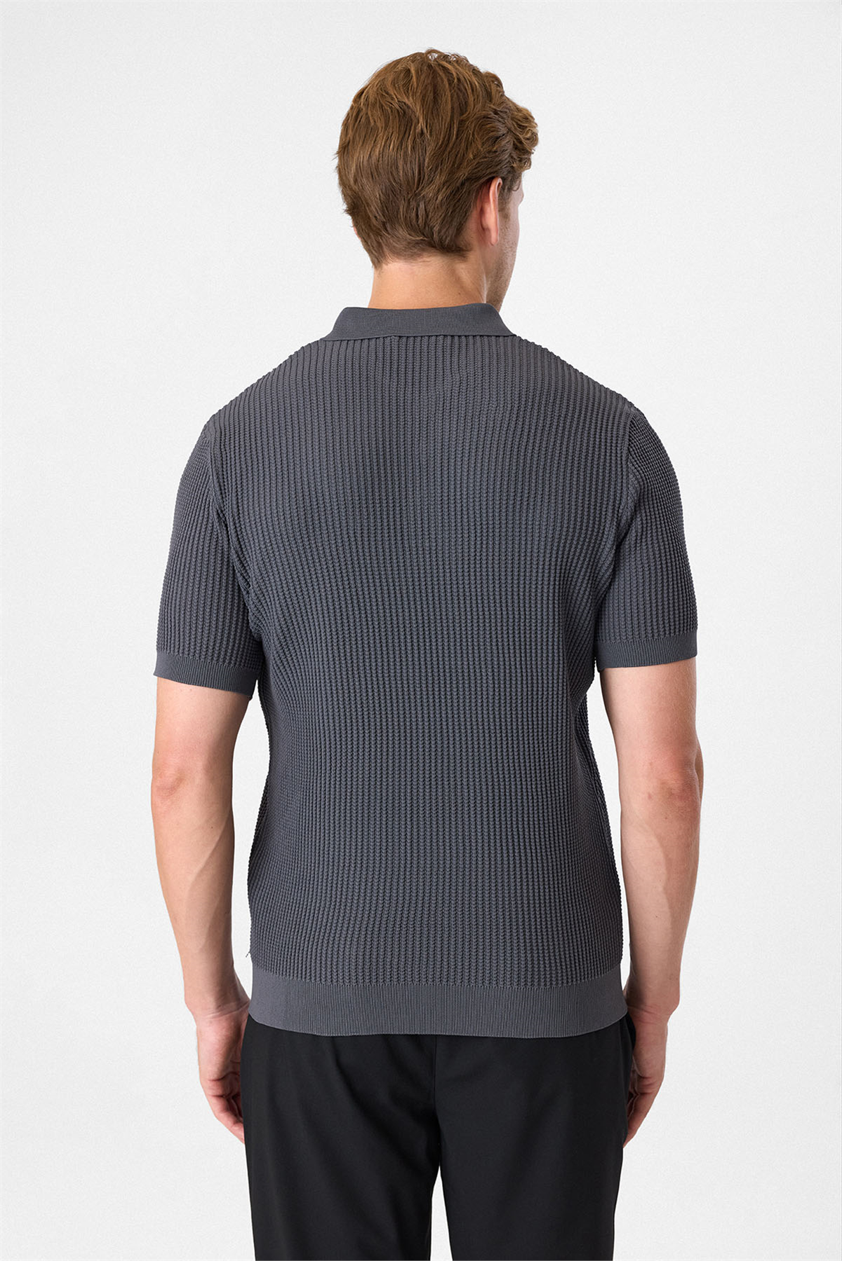 Regular Fit Antrasit Düğmesiz Polo Yaka Triko Tişört