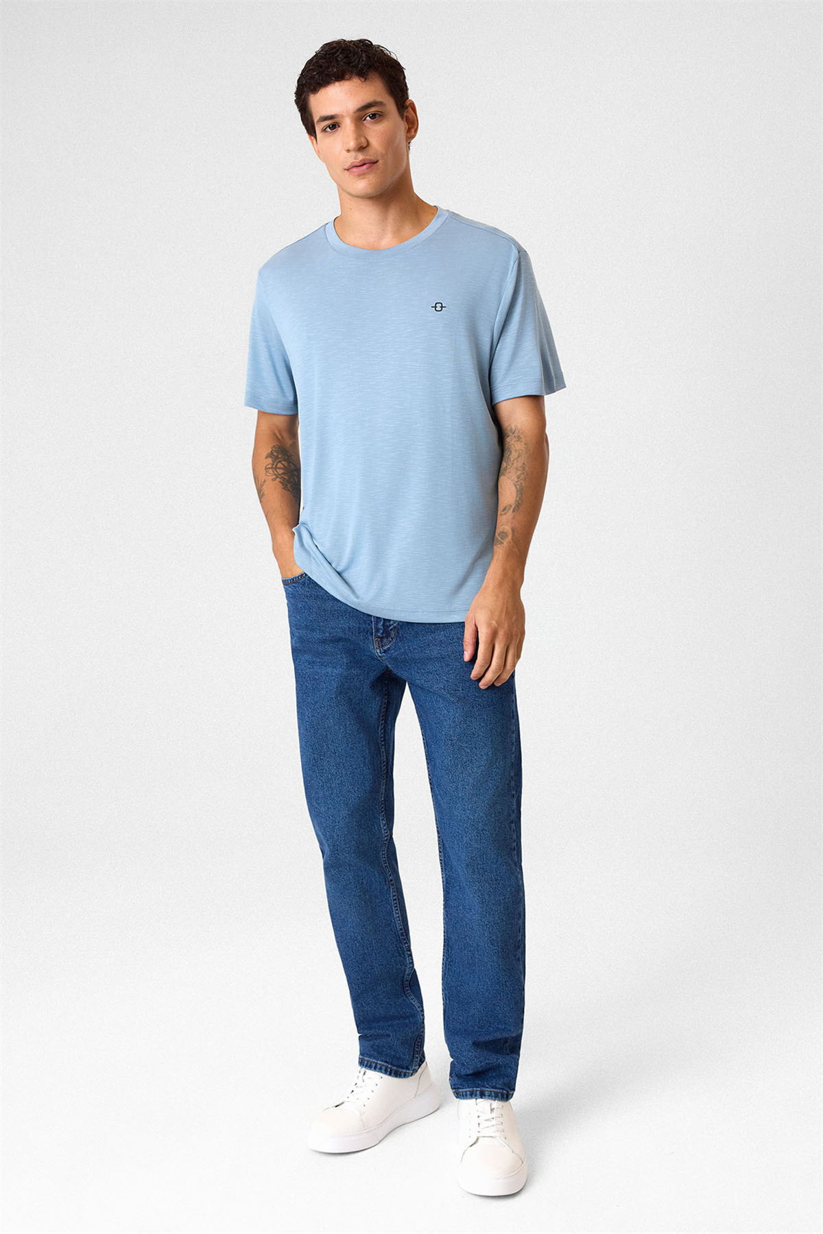 Regular Fit Basic Mavi Tişört