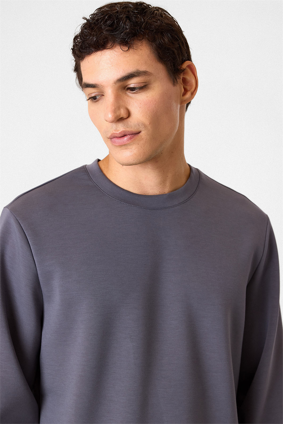 Regular Fit Bisiklet Yaka Gri Sweatshirt