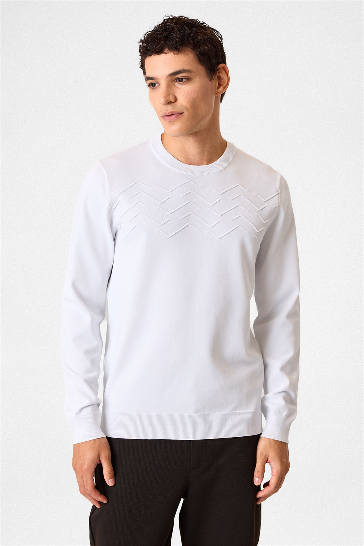 REGULAR FIT BİSİKLET YAKA JAKARLI TRİKO