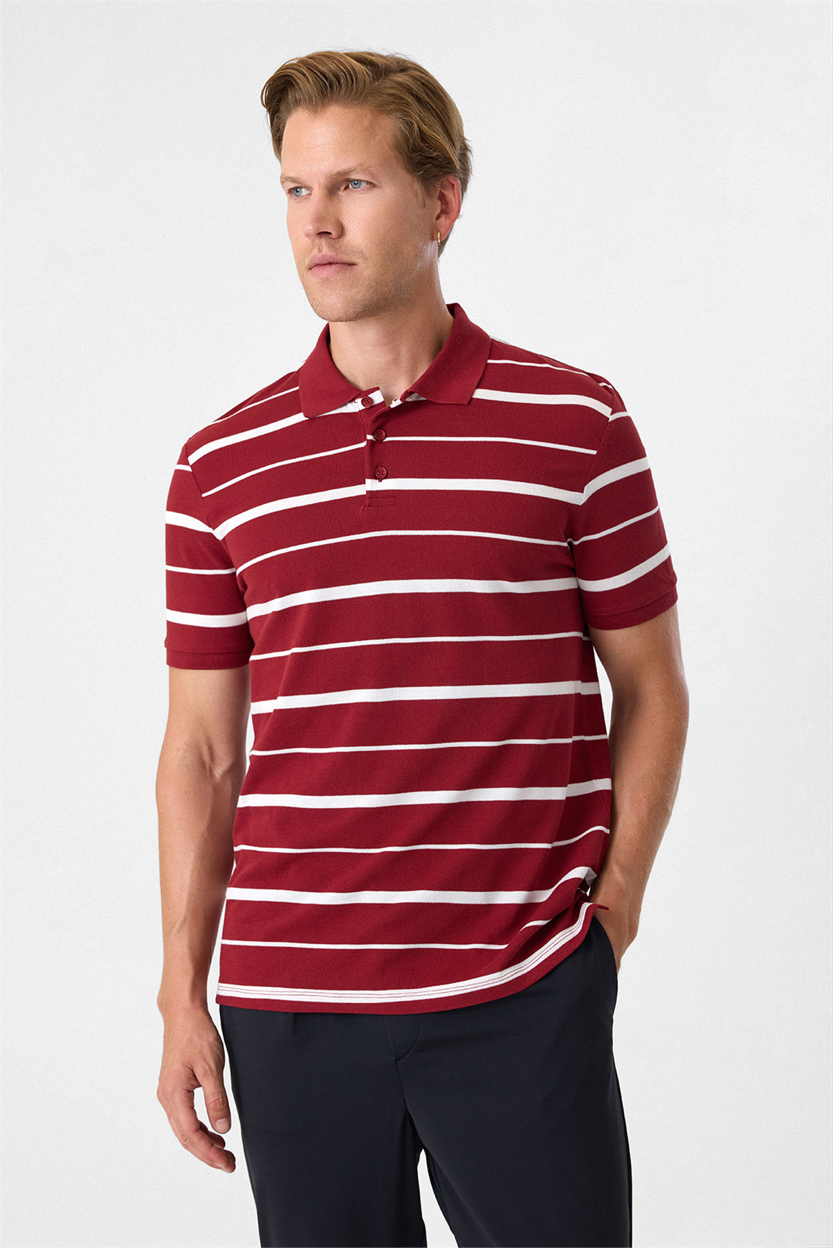 Regular Fit Bordo Düğmeli Polo Yaka Tişört