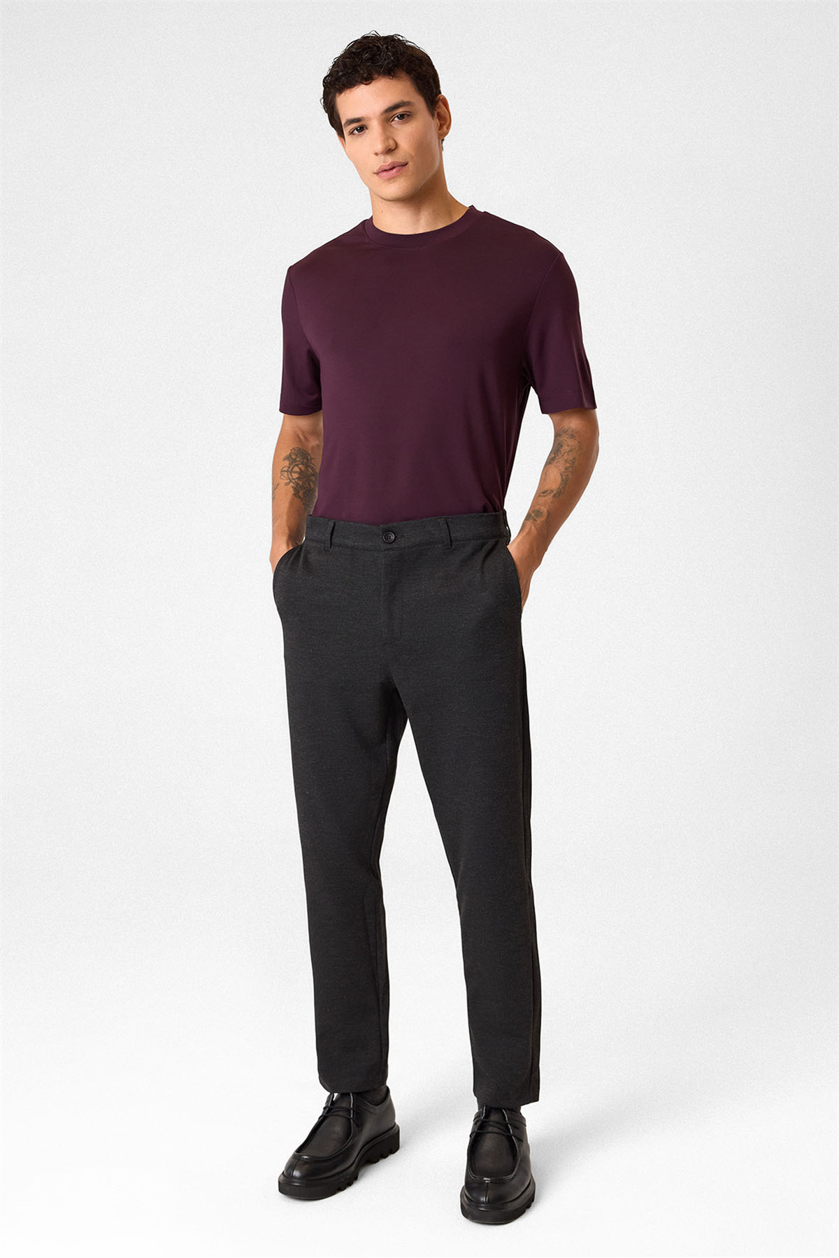 Regular Fit Diagonel Antrasit Jogger Pantolon