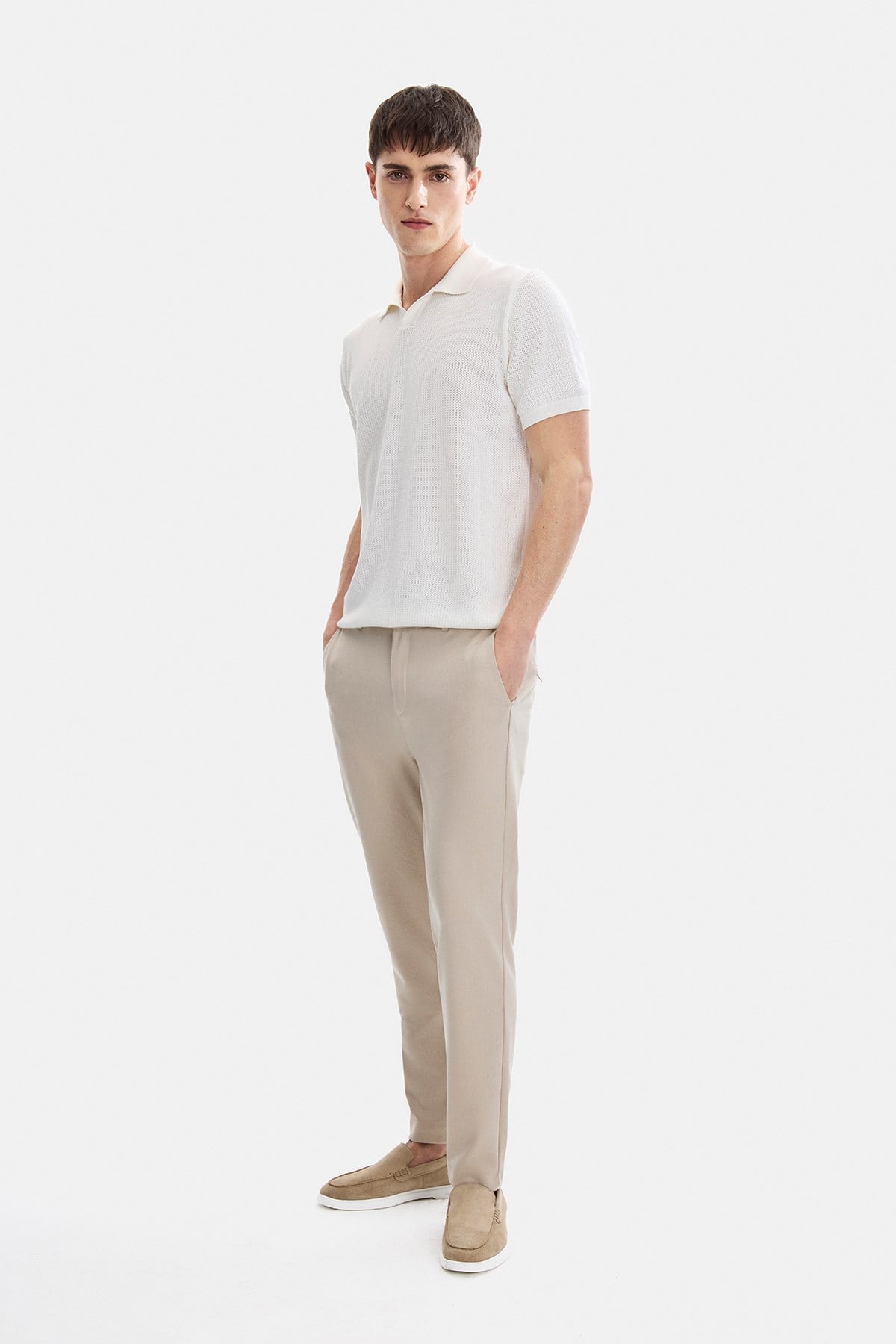 REGULAR FIT DIAGONEL JAKARLI ÖRME PANTOLON