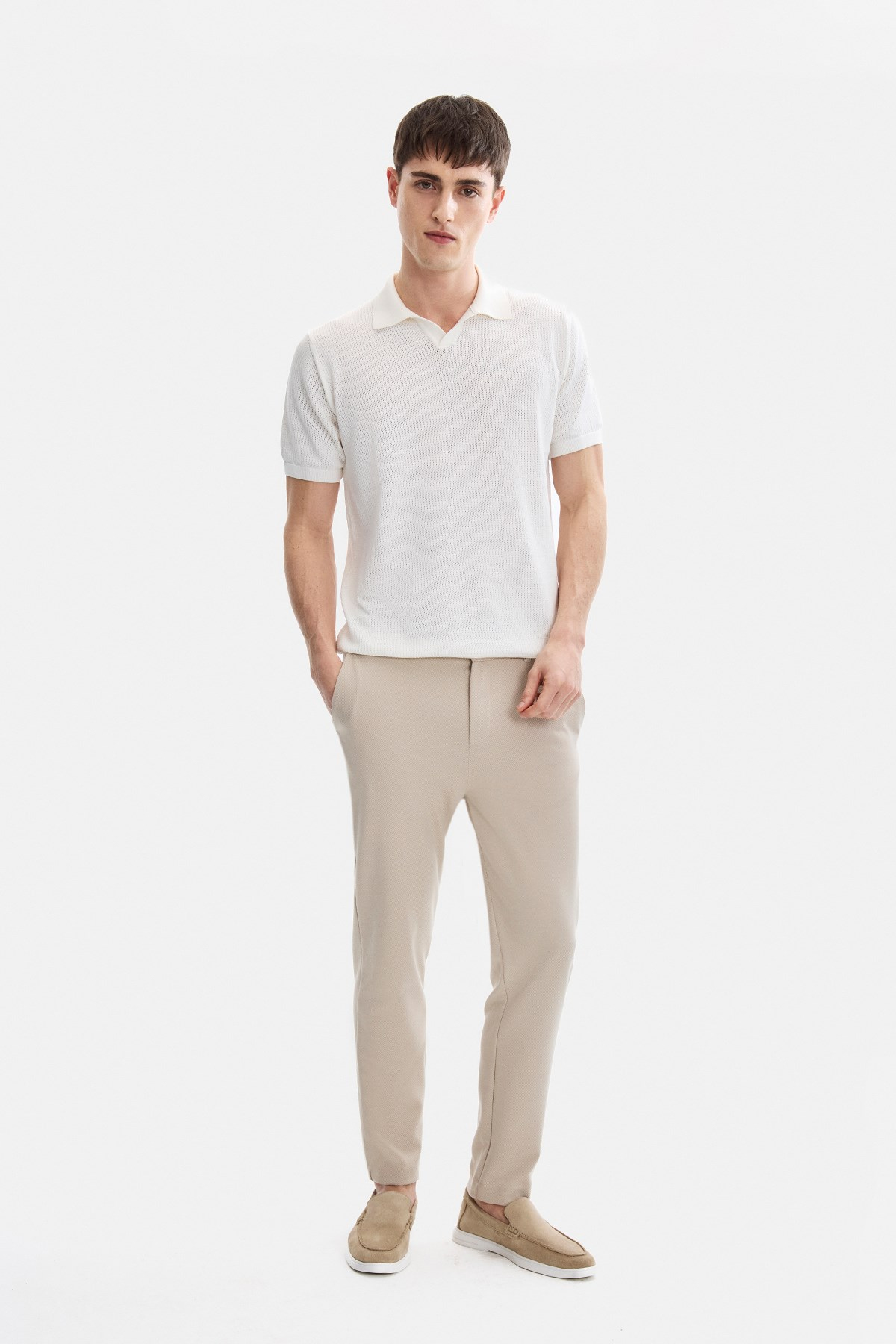 REGULAR FIT DIAGONEL JAKARLI ÖRME PANTOLON