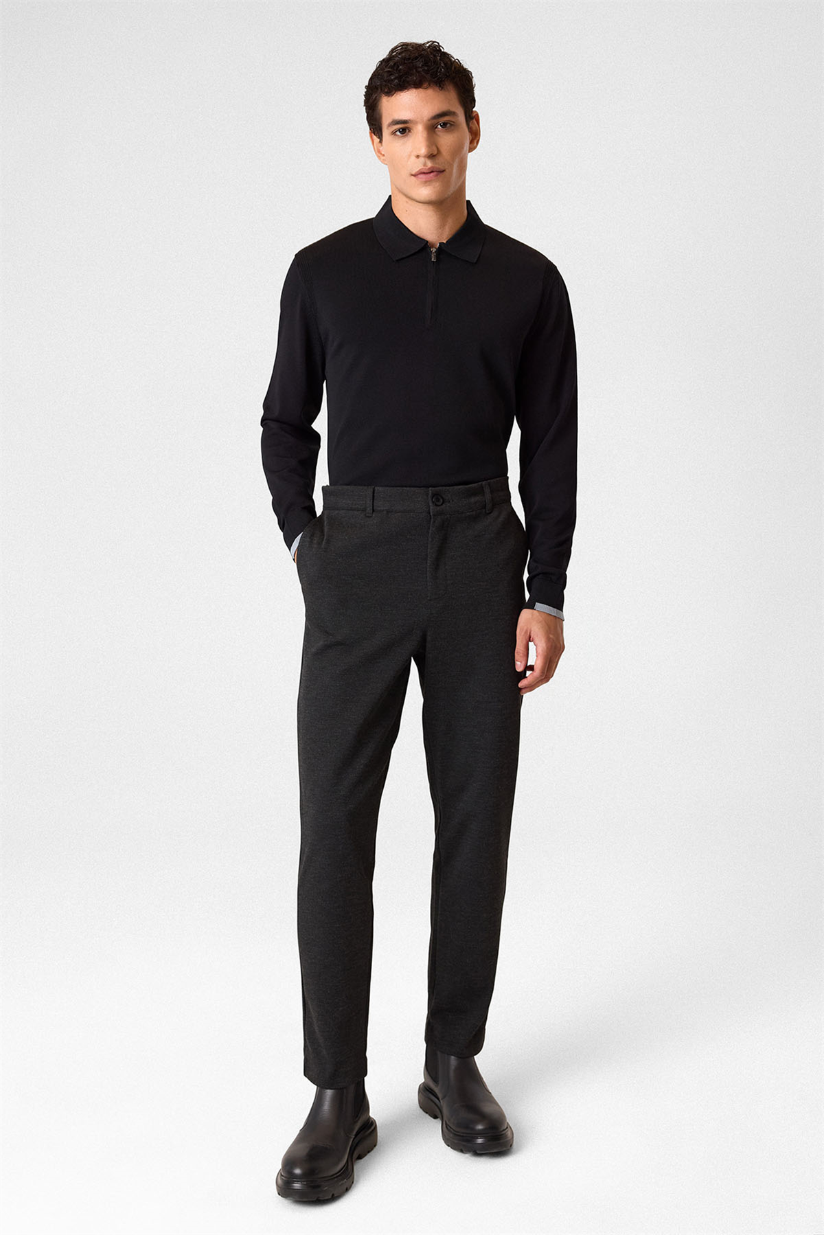 Regular Fit Diagonel Kahve Jogger Pantolon