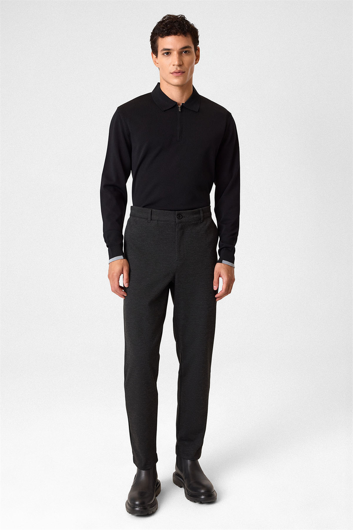 Regular Fit Diagonel Kahve Jogger Pantolon