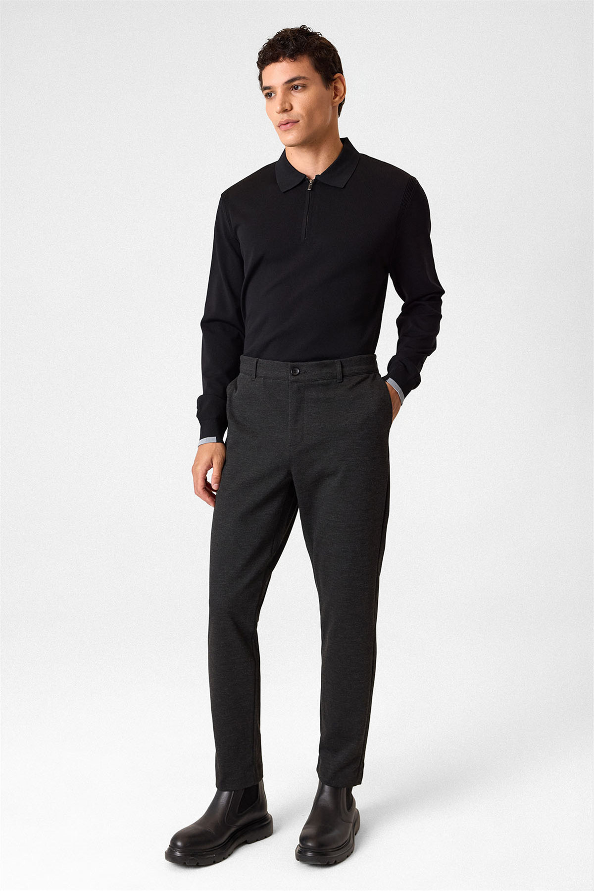 Regular Fit Diagonel Kahve Jogger Pantolon