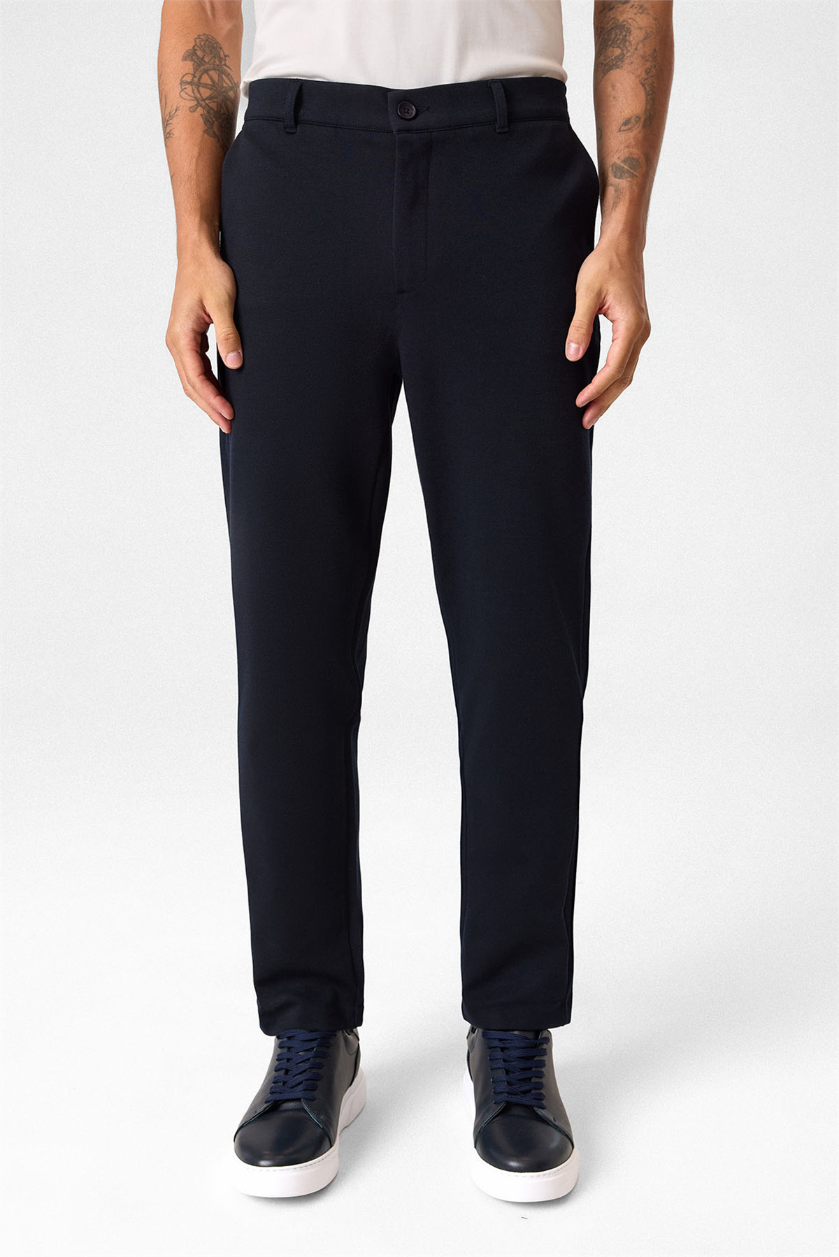 Regular Fit Diagonel Lacivert Jogger Pantolon