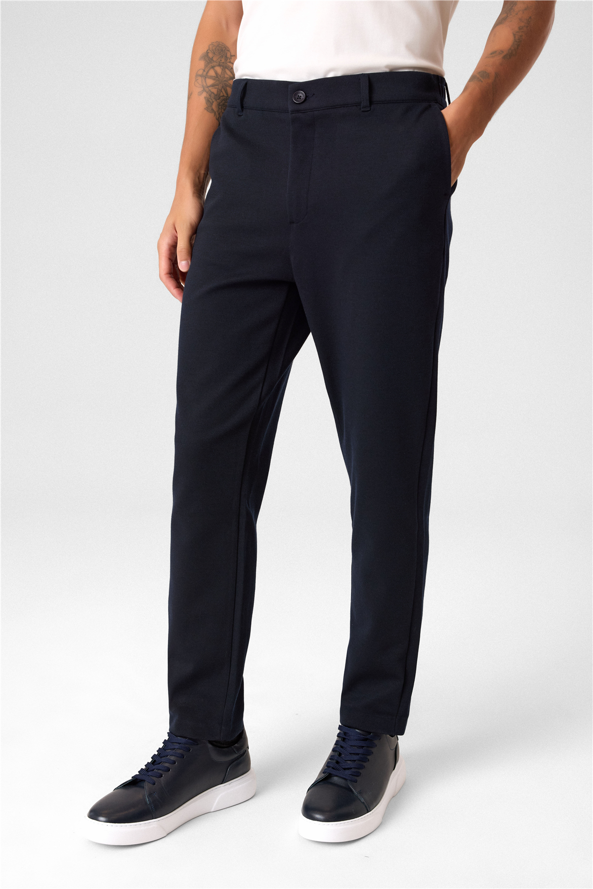 Regular Fit Diagonel Lacivert Jogger Pantolon