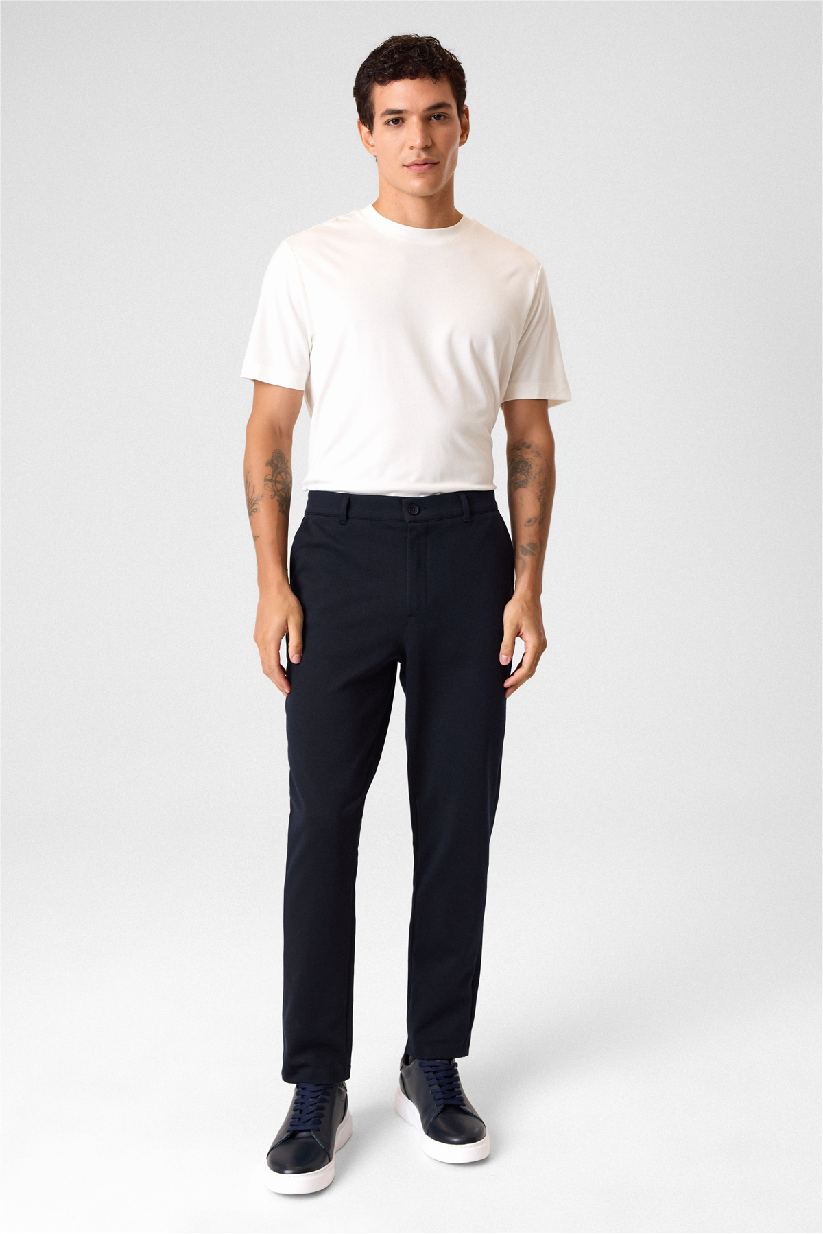 Regular Fit Diagonel Lacivert Jogger Pantolon